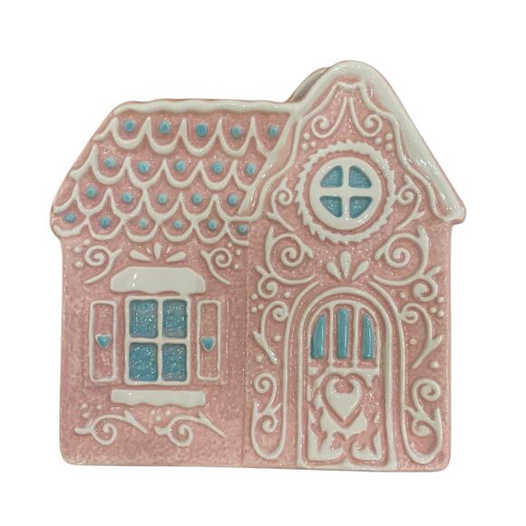 Godinger Pastel Pink Gingerbread House 6in Ceramic Appetizer Plates New - Picture 13 of 16